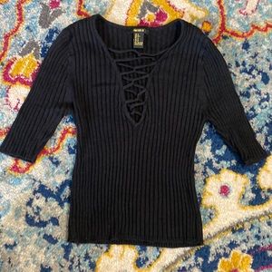 Black knit lace up top
